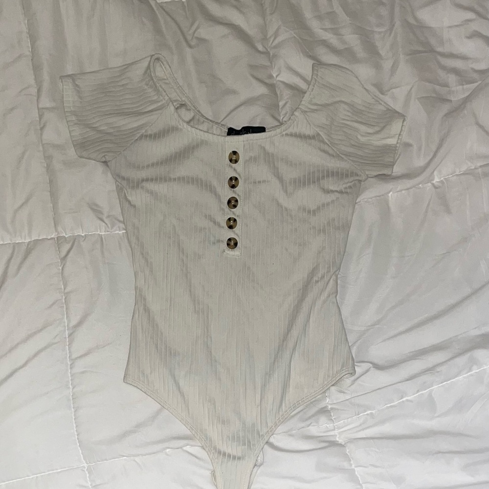 Women's Cream Button-Down Bodysuit
